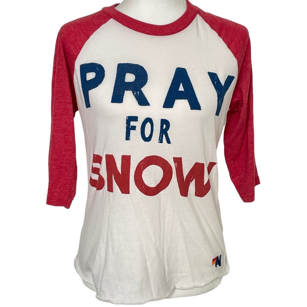 Aviator Nation Pray for Snow Long Sleeve Raglan Tshirt Sz Medium